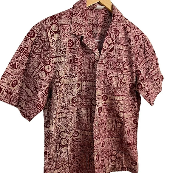 Royal Creations Hawaii Floral Button Up Shirt Mens Medium Red Beige Vintage Thin - Picture 4 of 7